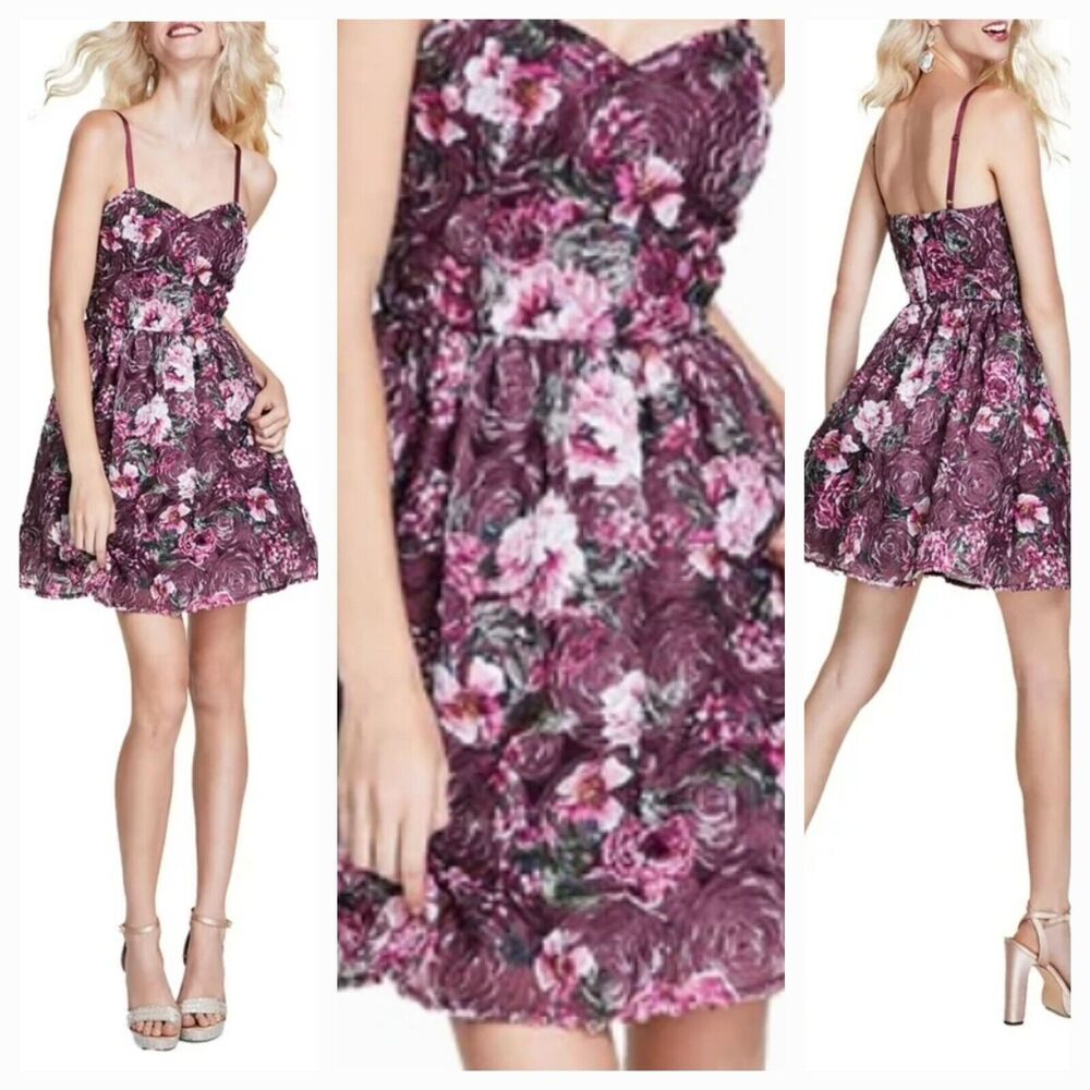 New BCX Jr (15) Burgundy Floral Print Mini Cocktail and Party Mini Dress $89